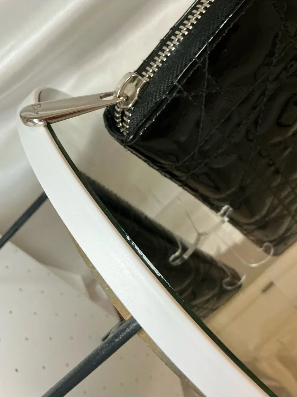 Dior Black Patent Quilted Zip-Around Wallet